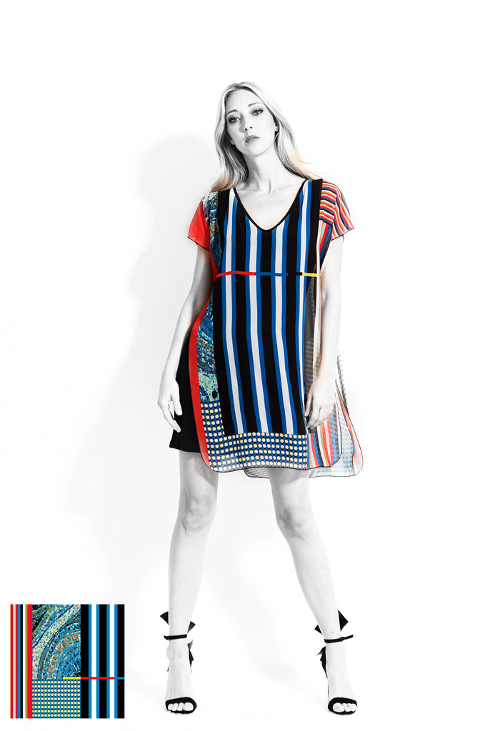 volt design dress VOLT DESIGN Long Sleeve A-Line Abstract Art Printed Modern Mini Dress CASA Sz 4