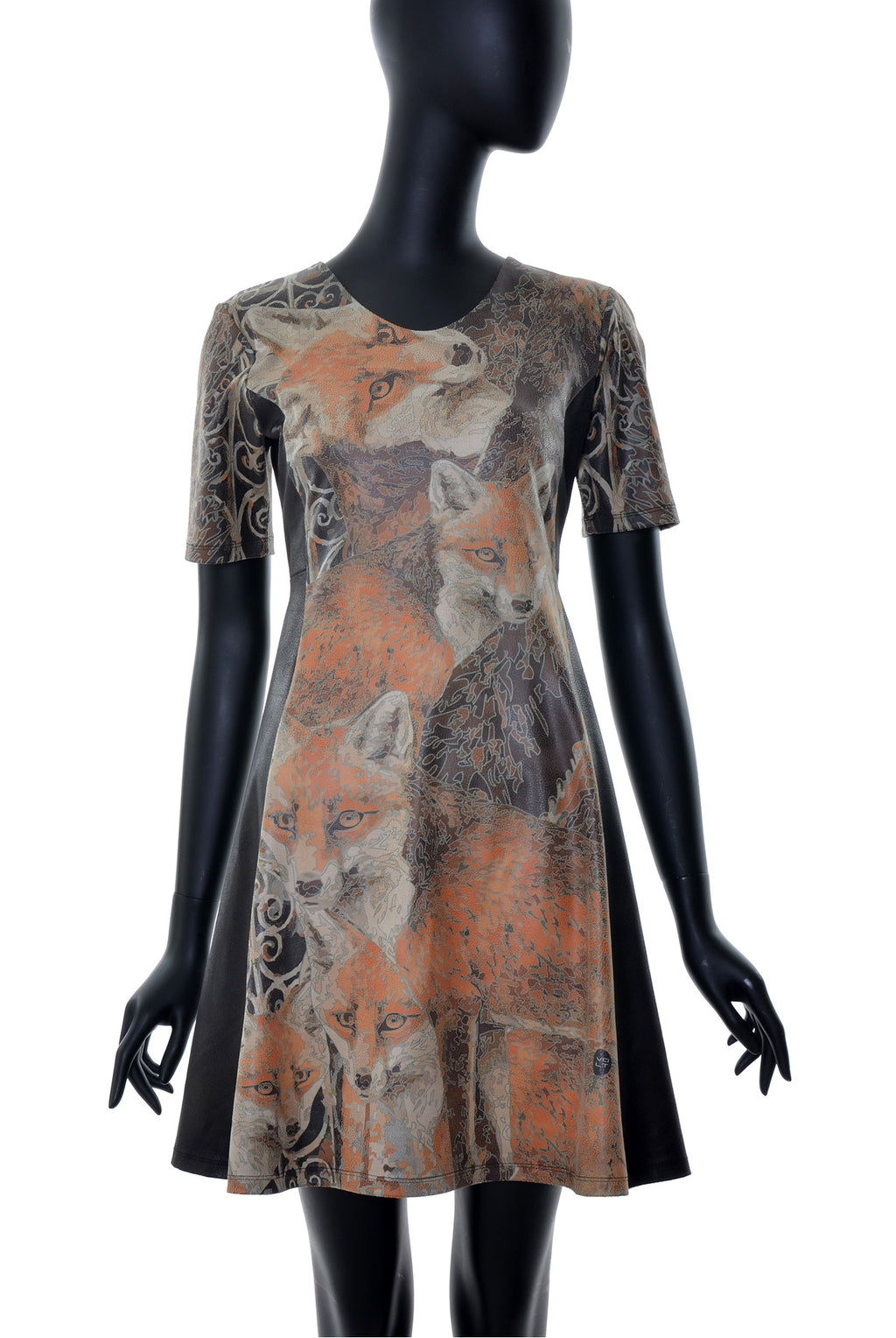 Robe Évasée Texture Cuir Manches 3/4