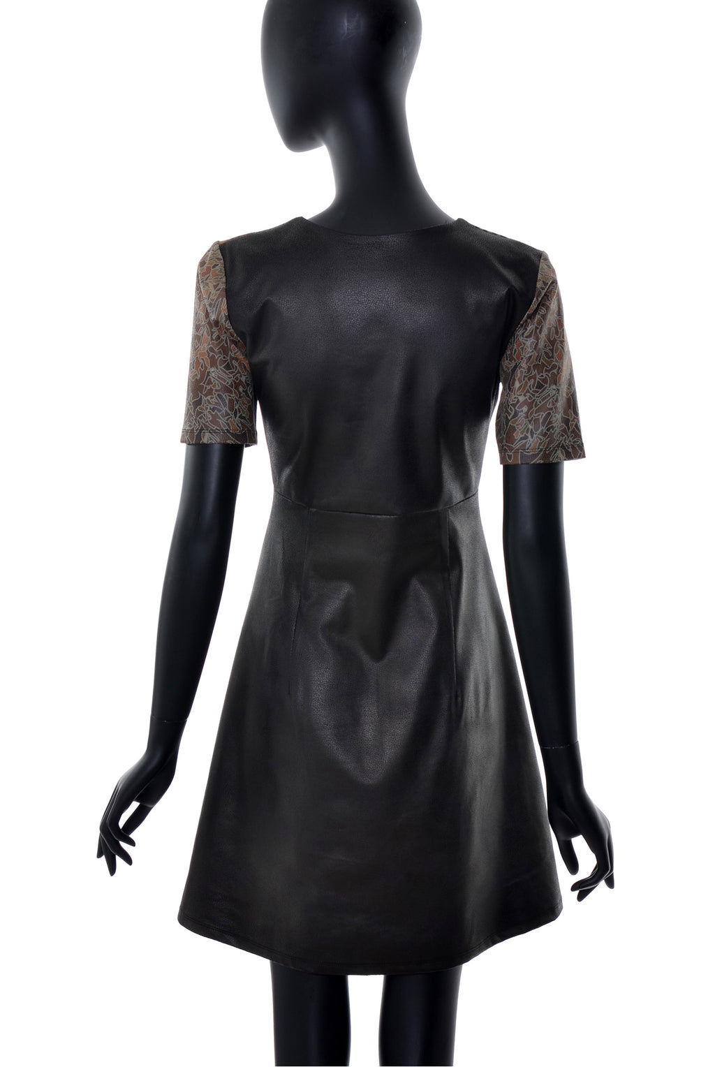 Robe Évasée Texture Cuir Manches 3/4