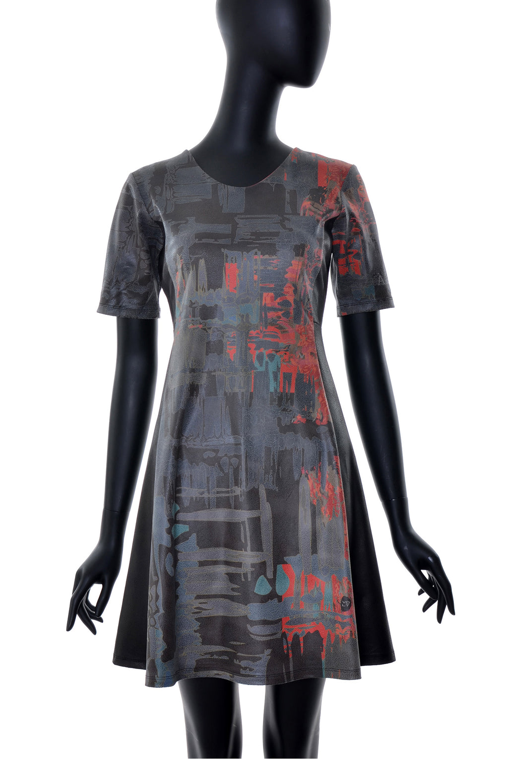 Robe Évasée Texture Cuir Manches 3/4