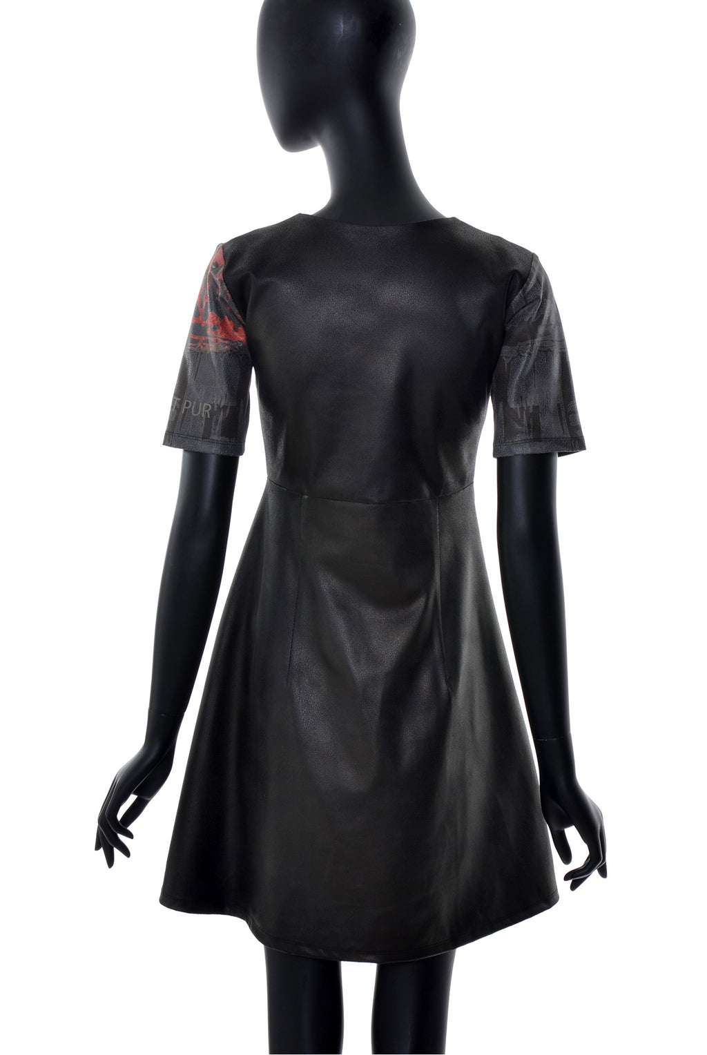 Robe Évasée Texture Cuir Manches 3/4
