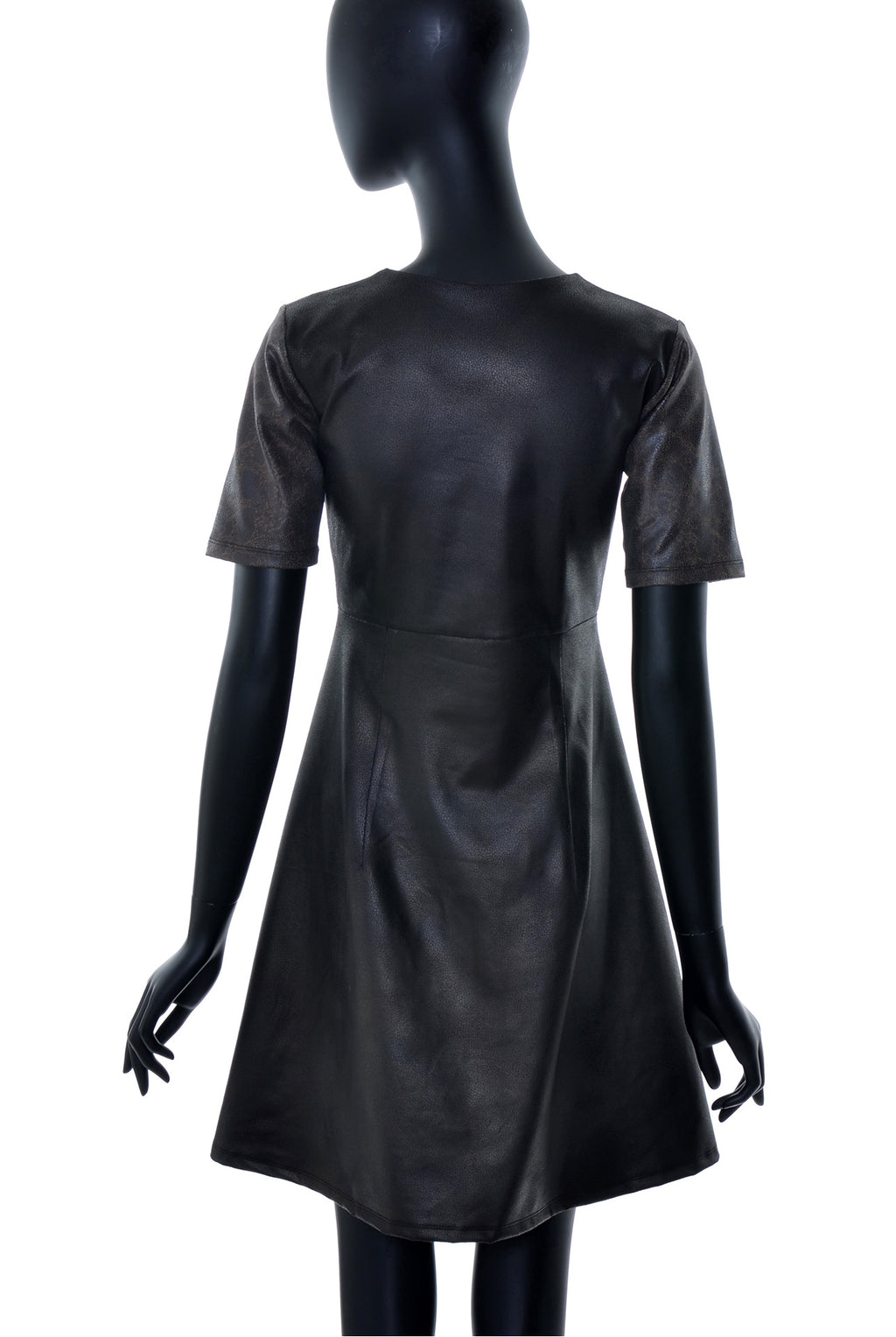 Robe Évasée Texture Cuir Manches 3/4